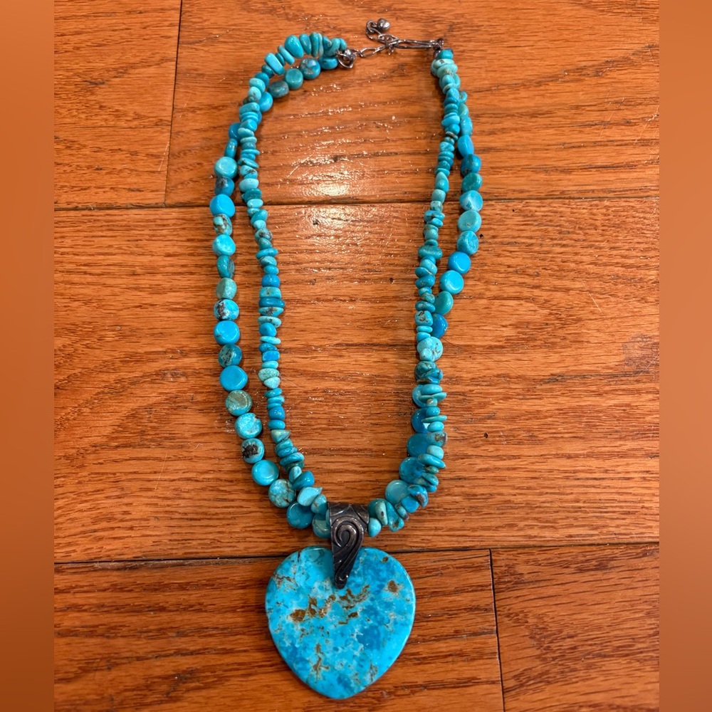 Jay King Mine Finds Turquoise Nugget Necklace – Double Strand Heart Pendant